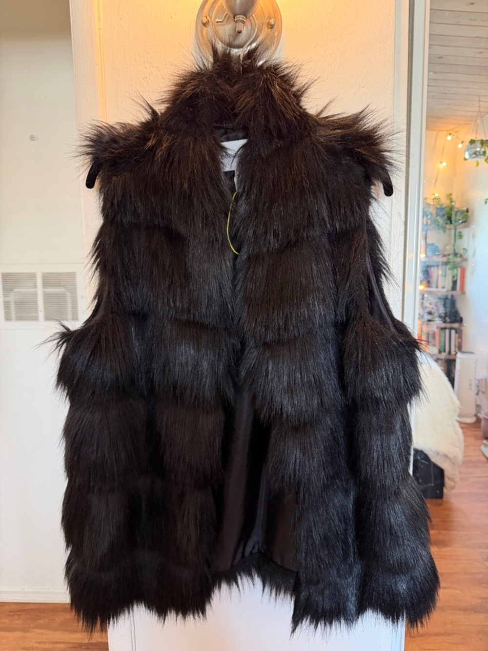 BCBGeneration Black Faux Fur Sleeveless Vest